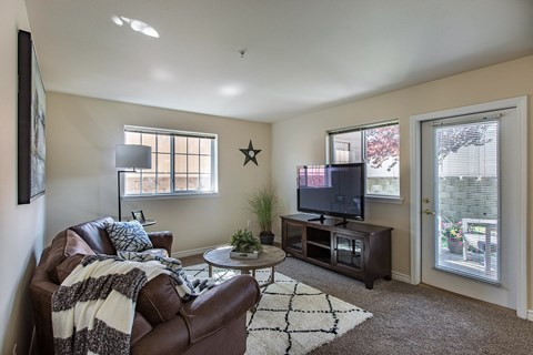 a living room with a couch and a tv